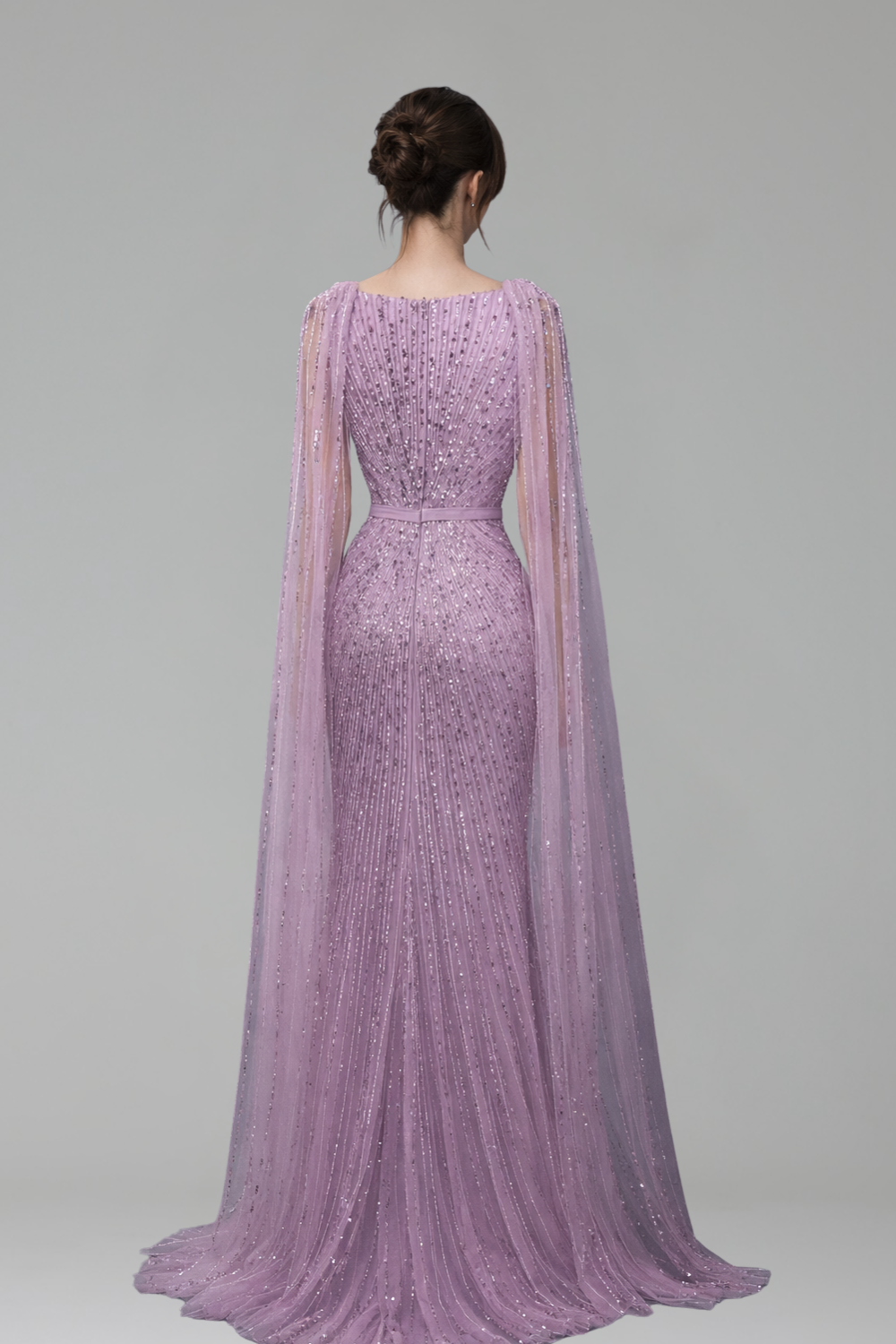 Cape-Sleeve Beaded Mermaid Dress - LAROSABRIDE