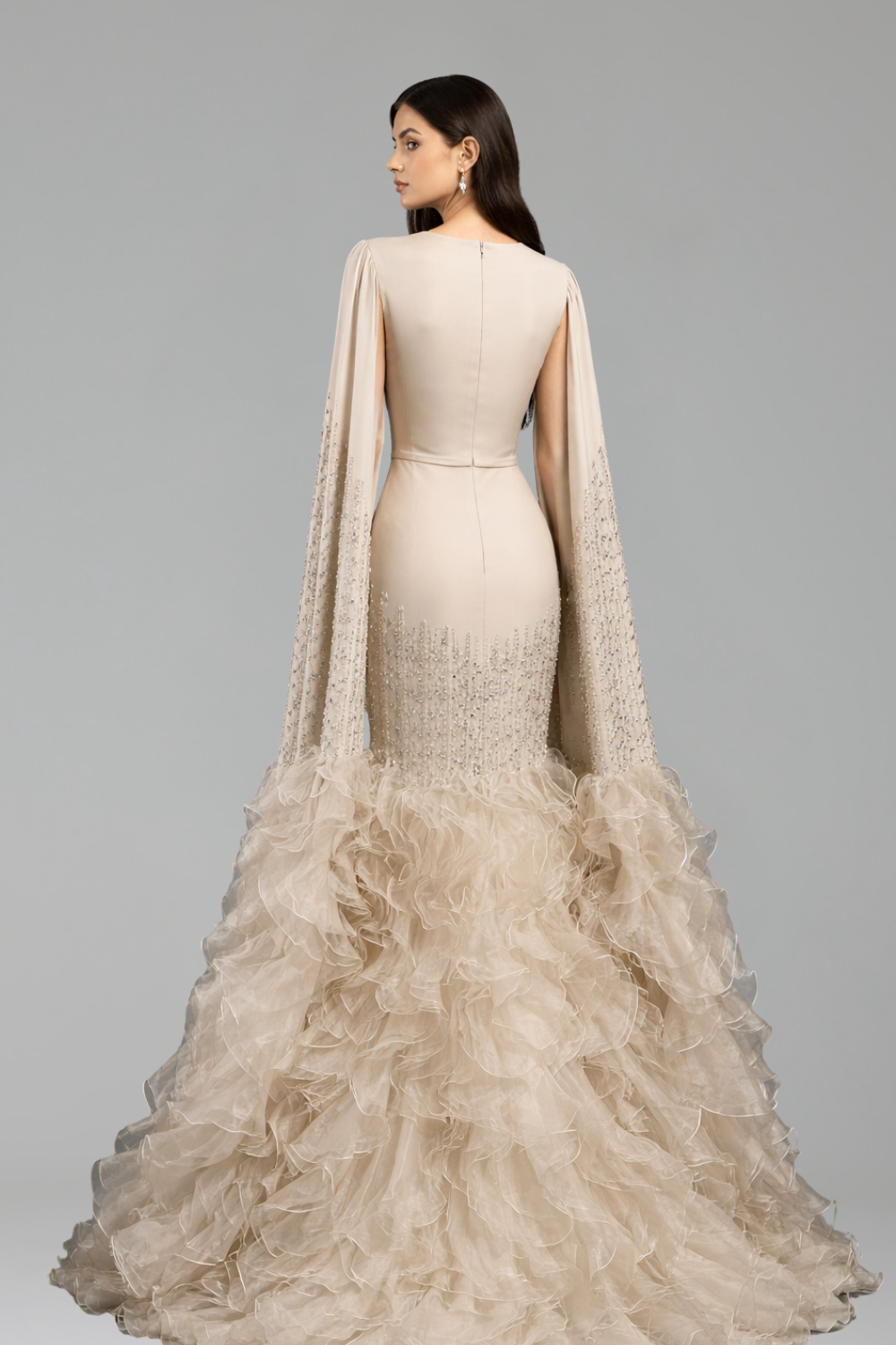Beaded Satin Cape Mermaid Dress-Larosabride