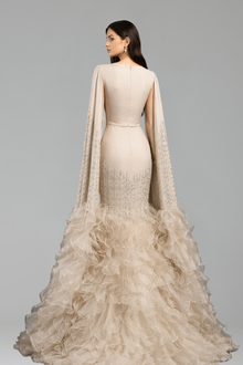 Beaded Satin Cape Mermaid Dress-Larosabride