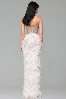 Crystal Feather High-Low Mini Dress - LAROSABRIDE
