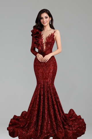 One Shoulder Embellished Mermaid Gown