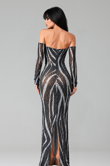 Strapless Sheer Zebra Crystal Gown - LAROSABRIDE