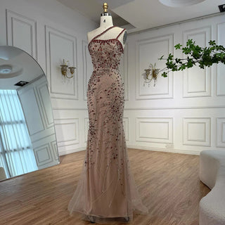 One-Shoulder Ruby Embellished Gown