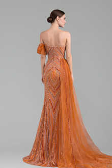 Beaded One-Shoulder Panel Gown-Larosabride