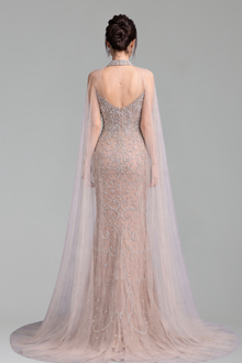 Luxury Sexy Split Gown With Cape - LAROSABRIDE