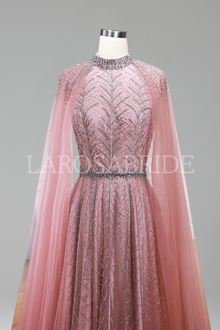 Beaded Cape Evening Dress-Larosabride