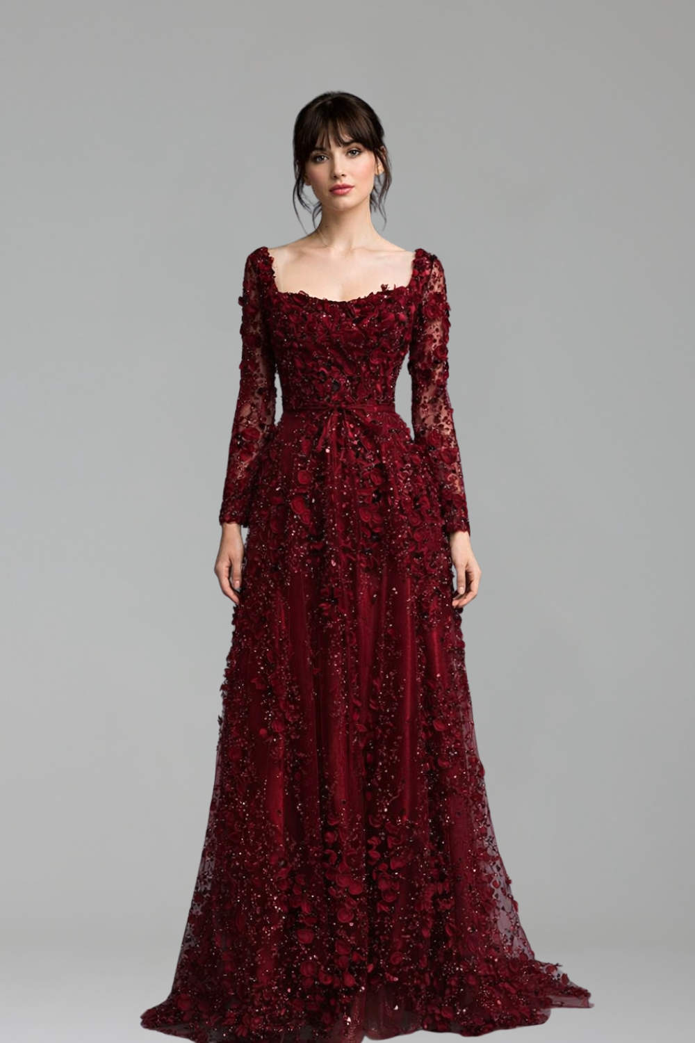 Lace Up Beaded A-Line Dress - LAROSABRIDE