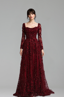 Lace Up Beaded A-Line Dress - LAROSABRIDE