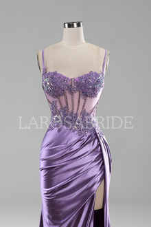 Beaded Satin Split Dress-Larosabride