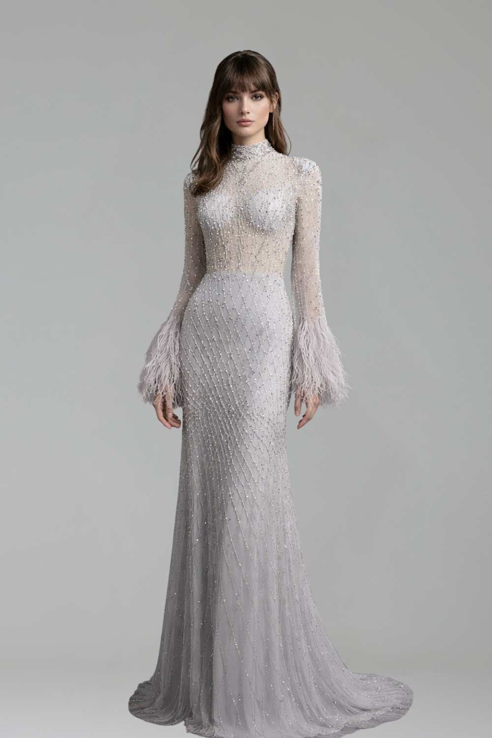 Beaded Feather Mermaid Dress - LAROSABRIDE