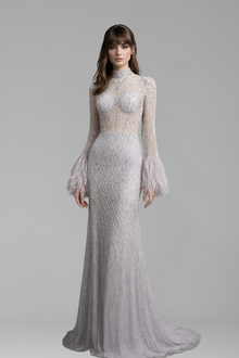 Beaded Feather Mermaid Dress - LAROSABRIDE