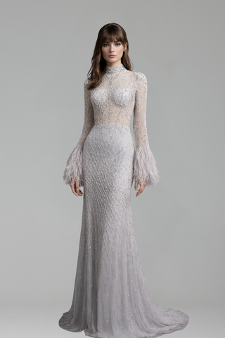 Beaded Feather Mermaid Dress - LAROSABRIDE
