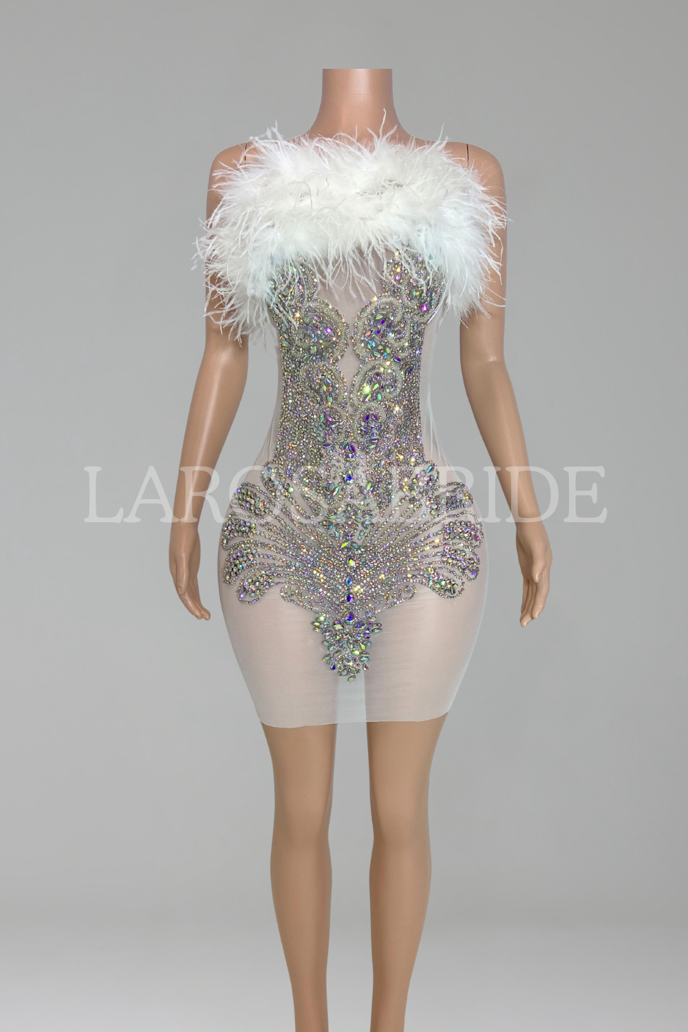 Feather Trim Mini Dress-Larosabride