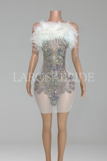 Feather Trim Mini Dress-Larosabride