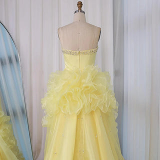 Ships in 2 to 5 Days - 2025 Custom Elegant Yellow Evening Dress – Formal Gown with Ruffles and Beaded Details