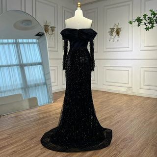 Ships in 2 to 5 Days - Elegant Arabic Off-Shoulder Evening Dress – Luxury Beaded Gown for Formal Occasions