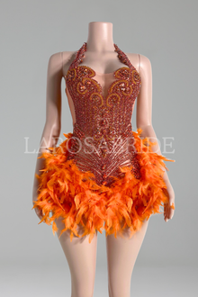 Beaded Halter Feather Mini Dress-Larosabride