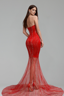 Sheer Corset Beaded Train Gown - LAROSABRIDE