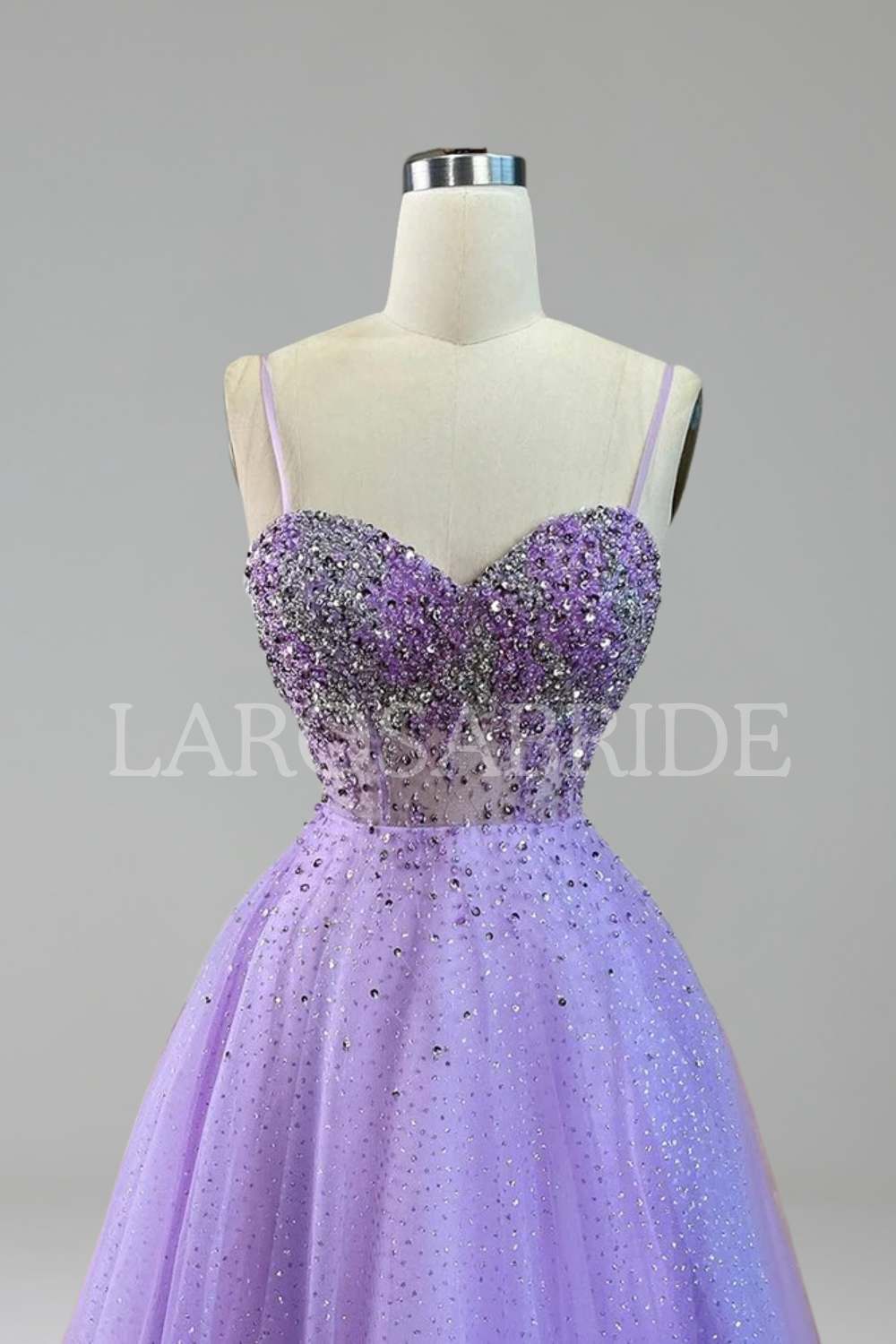 Spaghetti Strap Beaded A-Line Dress-Larosabride