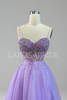 Spaghetti Strap Beaded A-Line Dress-Larosabride