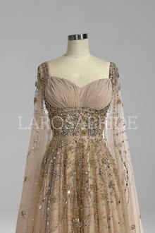 Embellished Tulle Cape Dress-Larosabride