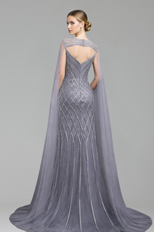 Beaded Cape Mermaid Dress-Larosabride