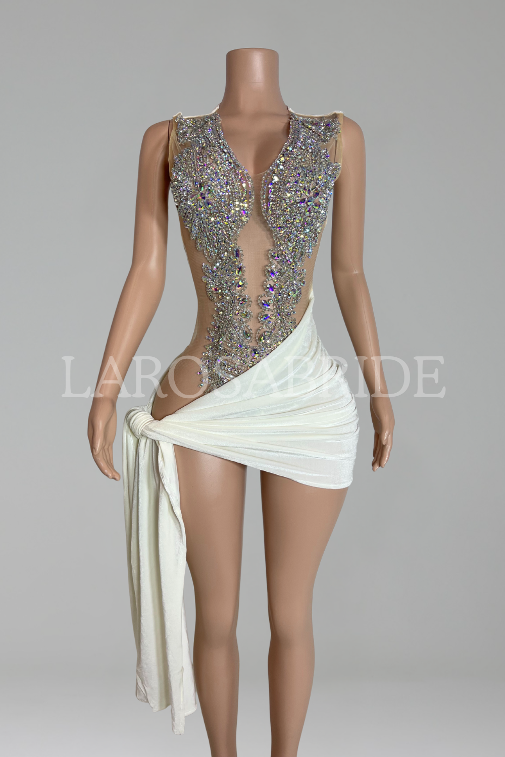 Mesh Velvet Mini Dress-Larosabride