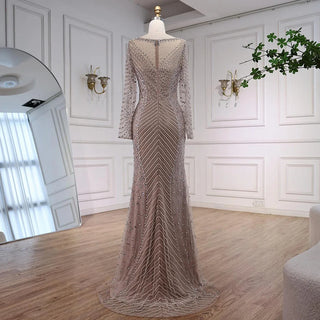 Sheer-Sleeve Crystal Illusion Gown