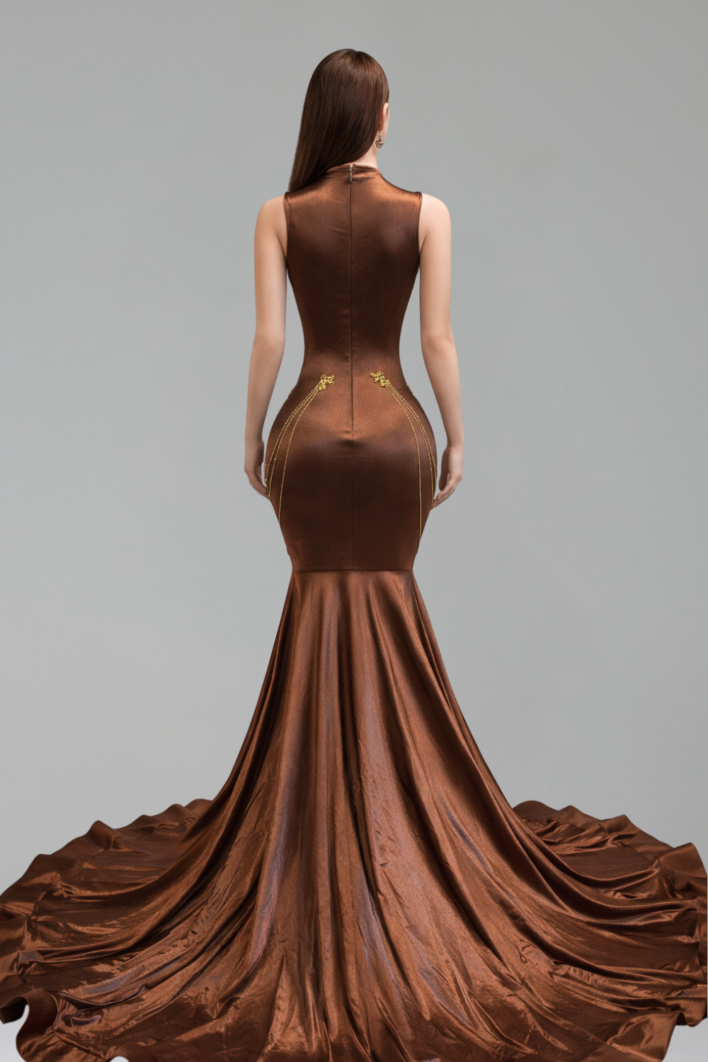 Sheer Embellished Satin Cape Gown - LAROSABRIDE