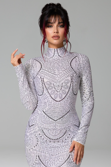 Crystal Embellished High-Neck Bodycon Dress - LAROSABRIDE