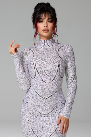 Crystal Embellished High-Neck Bodycon Dress - LAROSABRIDE