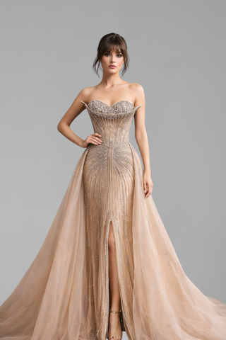 Crystal Beaded Mermaid Overskirt Dress - LAROSABRIDE
