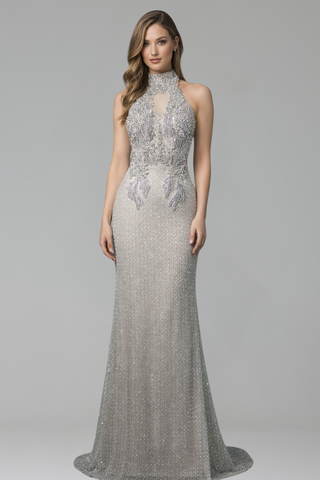 Halter Beaded Luxury Evening Dress - LAROSABRIDE
