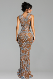 Crystal Mesh Illusion Fitted Gown - LAROSABRIDE