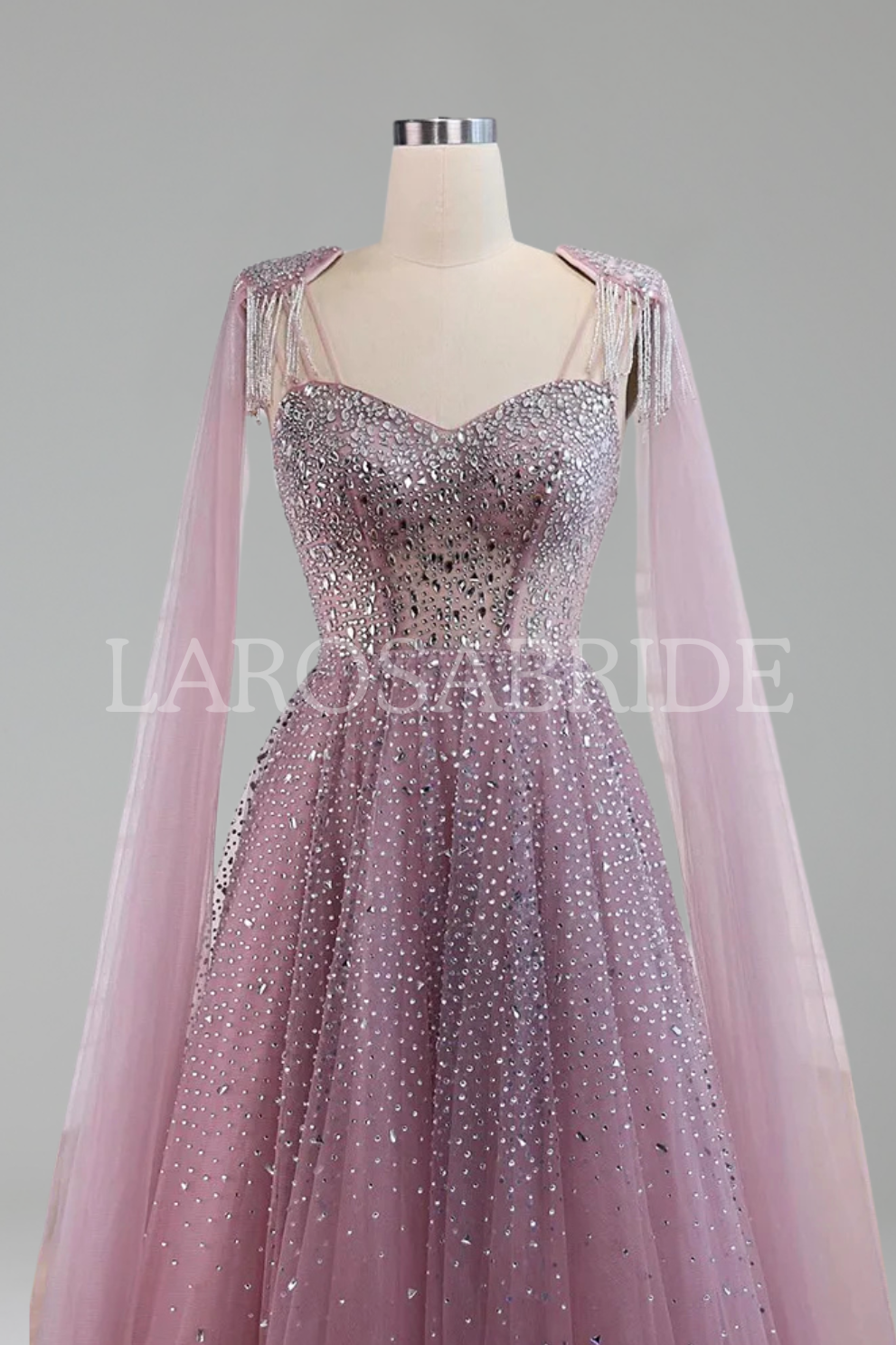 Beaded Tulle A-Line Gown-Larosabride