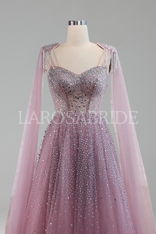 Beaded Tulle A-Line Gown-Larosabride