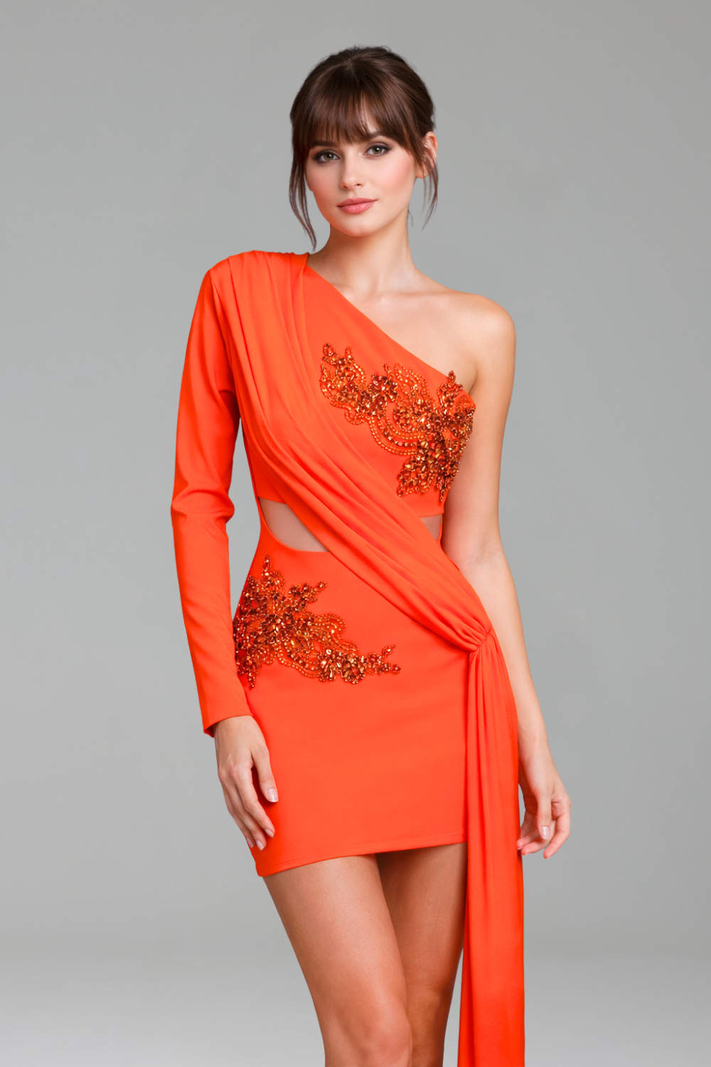 Draped One Sleeve Mini Dress - LAROSABRIDE