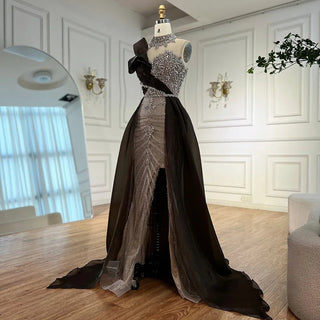 One-Shoulder Beaded Overskirt Gown