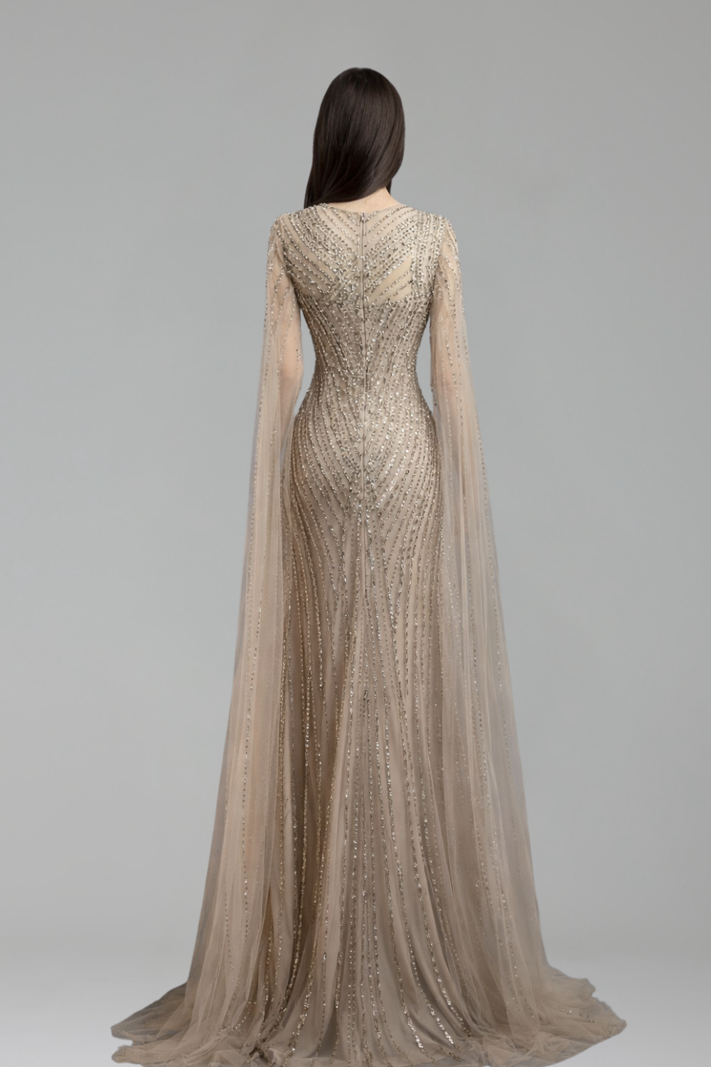 Cape Sleeves Mermaid Nude Evening - LAROSABRIDE
