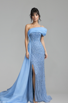One Shoulder Beaded Mermaid Dress - LAROSABRIDE