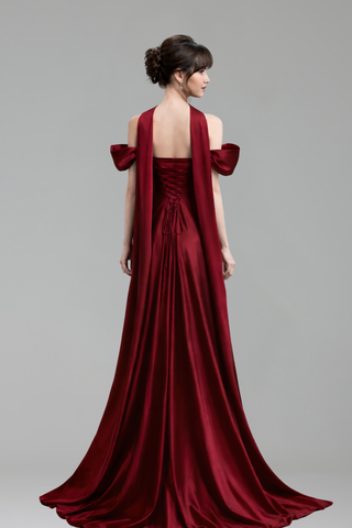 Wine Red Satin Dress Elegant - LAROSABRIDE