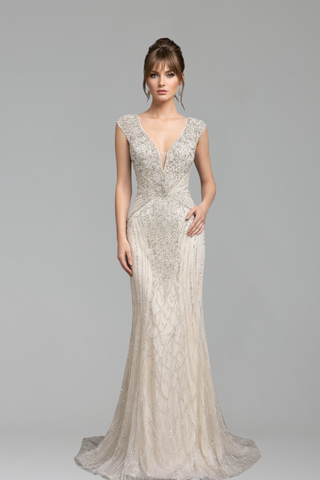Beaded Sleeveless Mermaid Dress - LAROSABRIDE