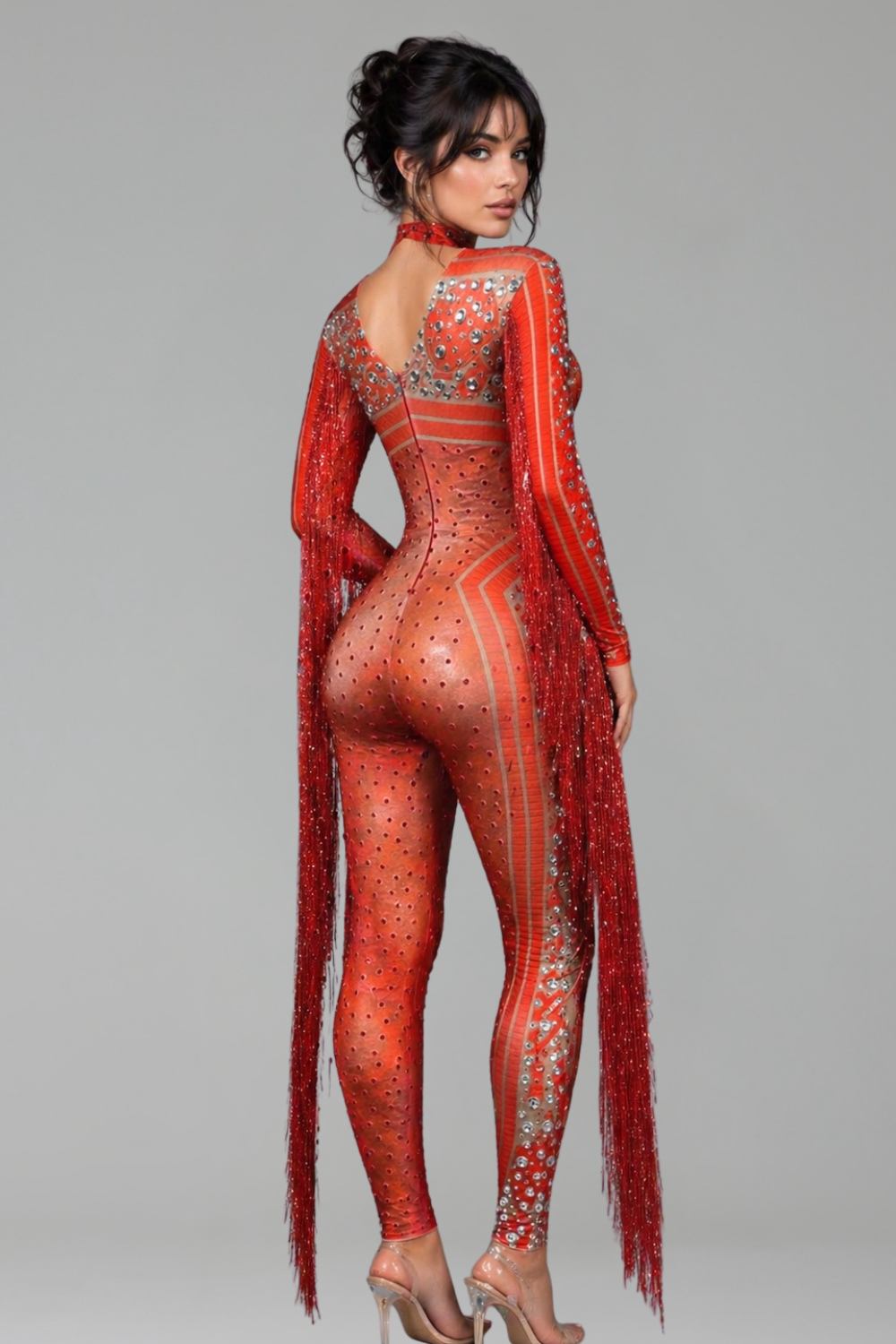 Crystal Fringe High Neck Jumpsuit - LAROSABRIDE