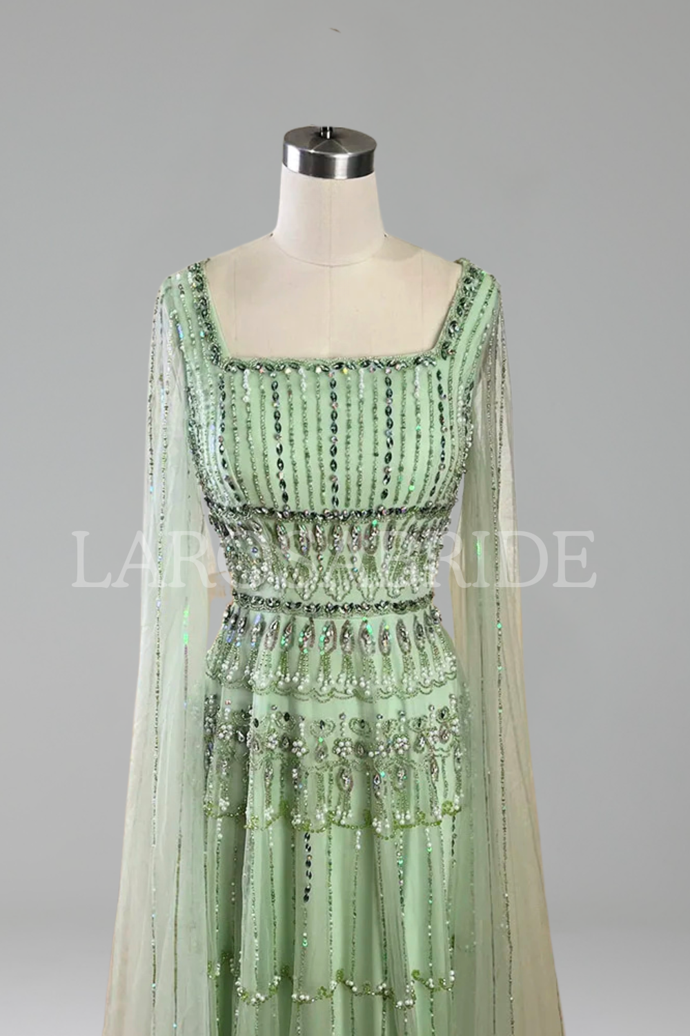 Beaded A-Line Dress with Cape Sleeves-Larosabride
