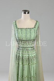 Beaded A-Line Dress with Cape Sleeves-Larosabride