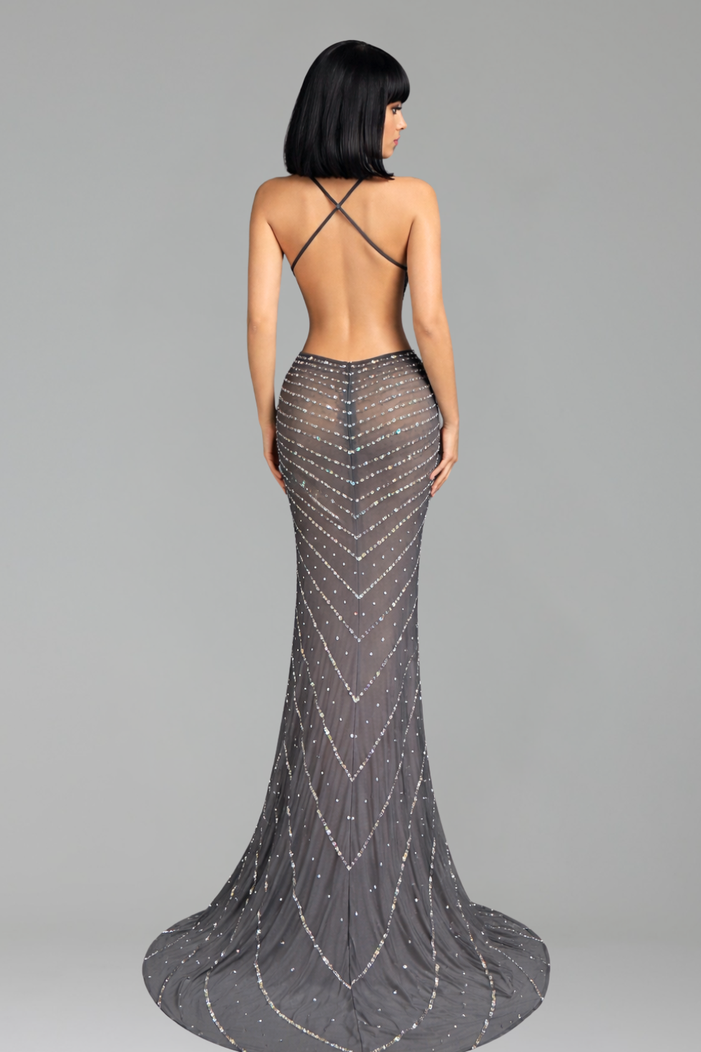 Black Crystal Halter Slit Gown - LAROSABRIDE