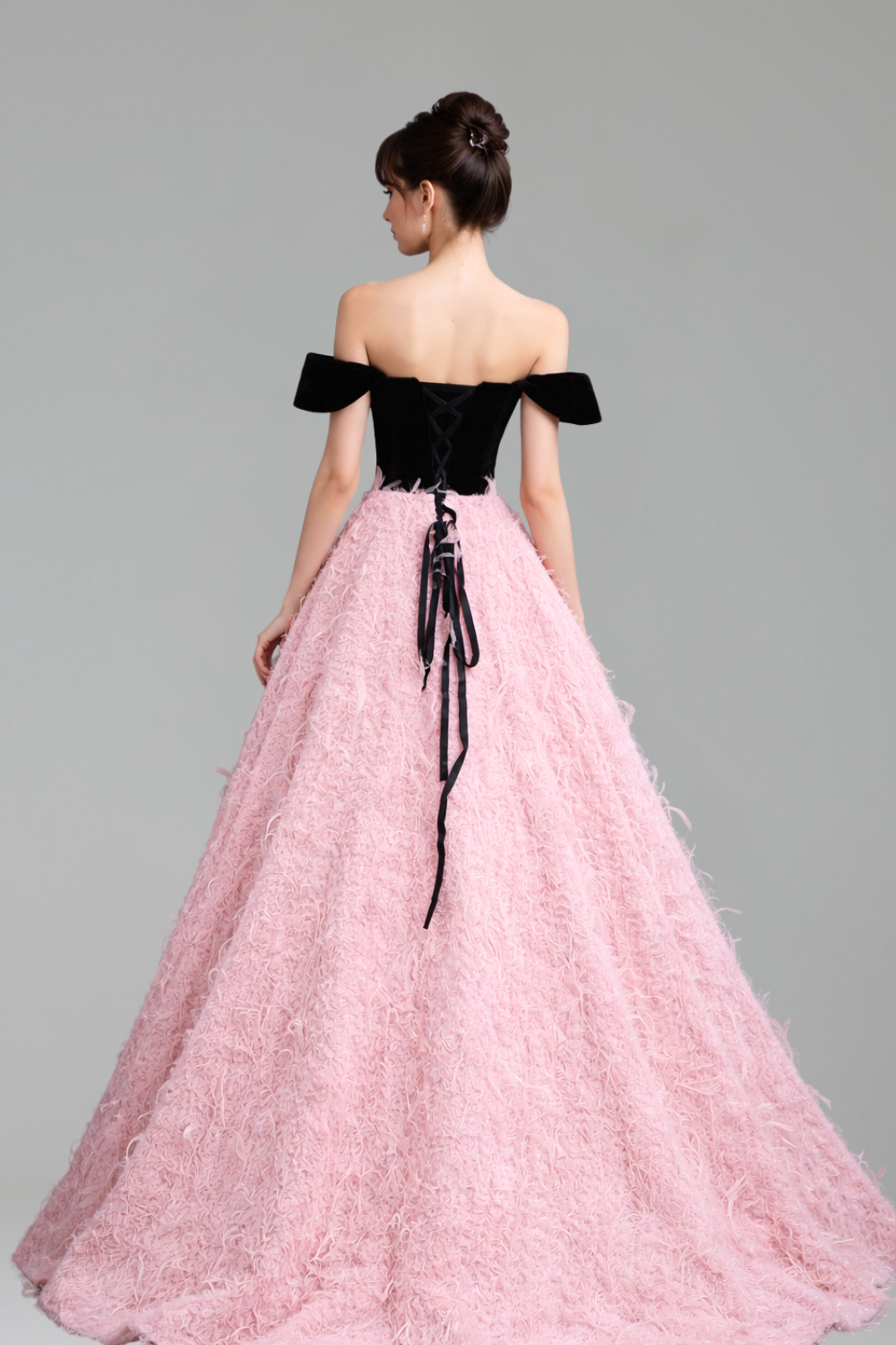 Pink Beaded Feather A-Line Off-Shoulder - LAROSABRIDE