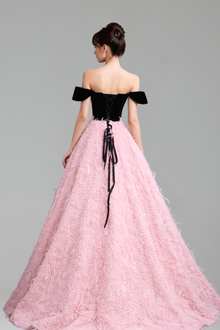 Pink Beaded Feather A-Line Off-Shoulder - LAROSABRIDE