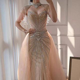 Regal Crystal Draped Gown
