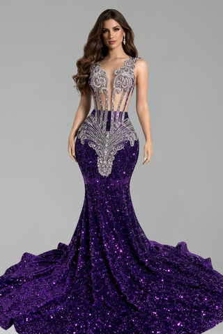 Crystal Spine Pink Mermaid Gown